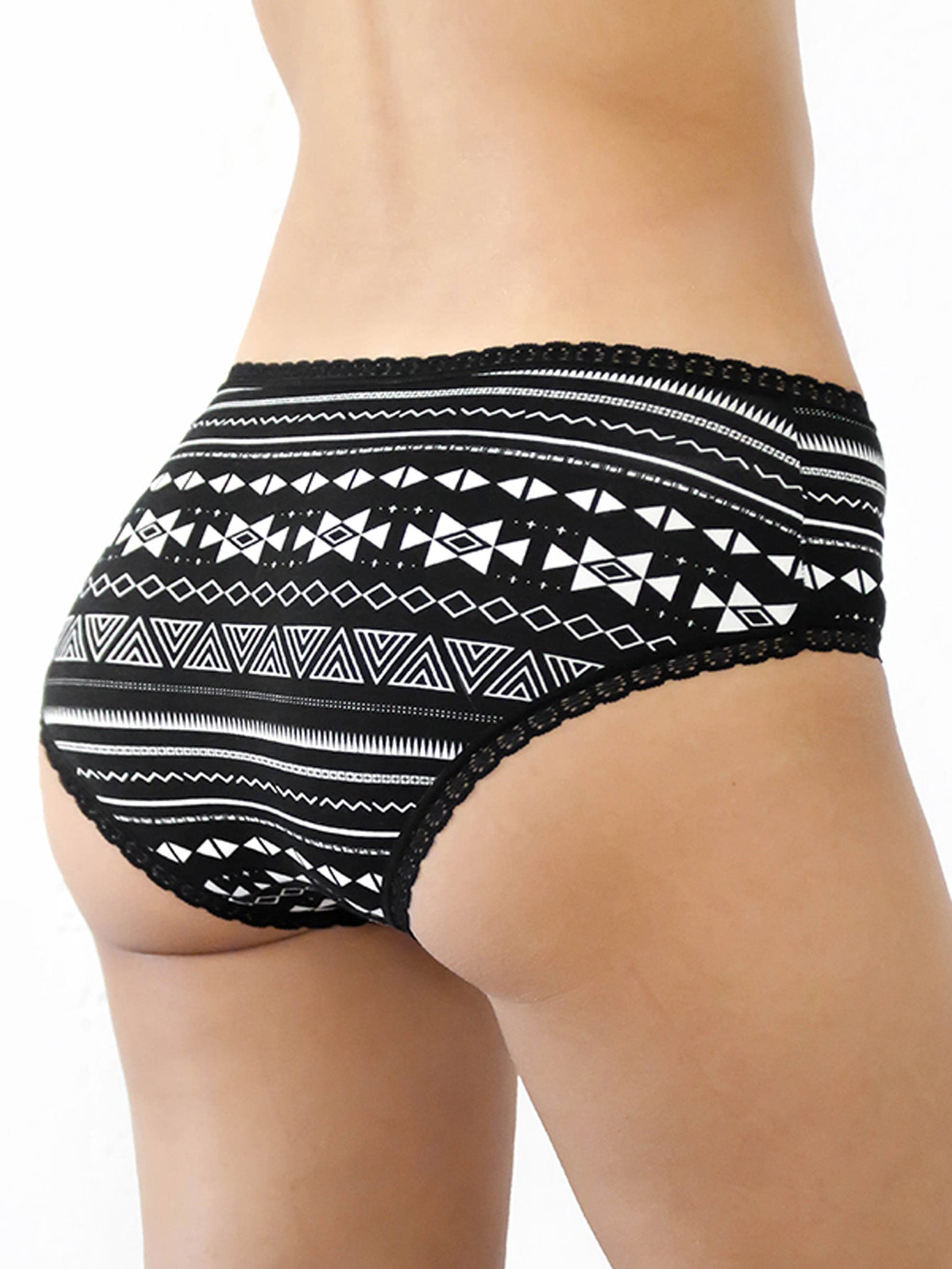 1131-13 | Damen Hipster mit Spitze - Schwarz-Weiss