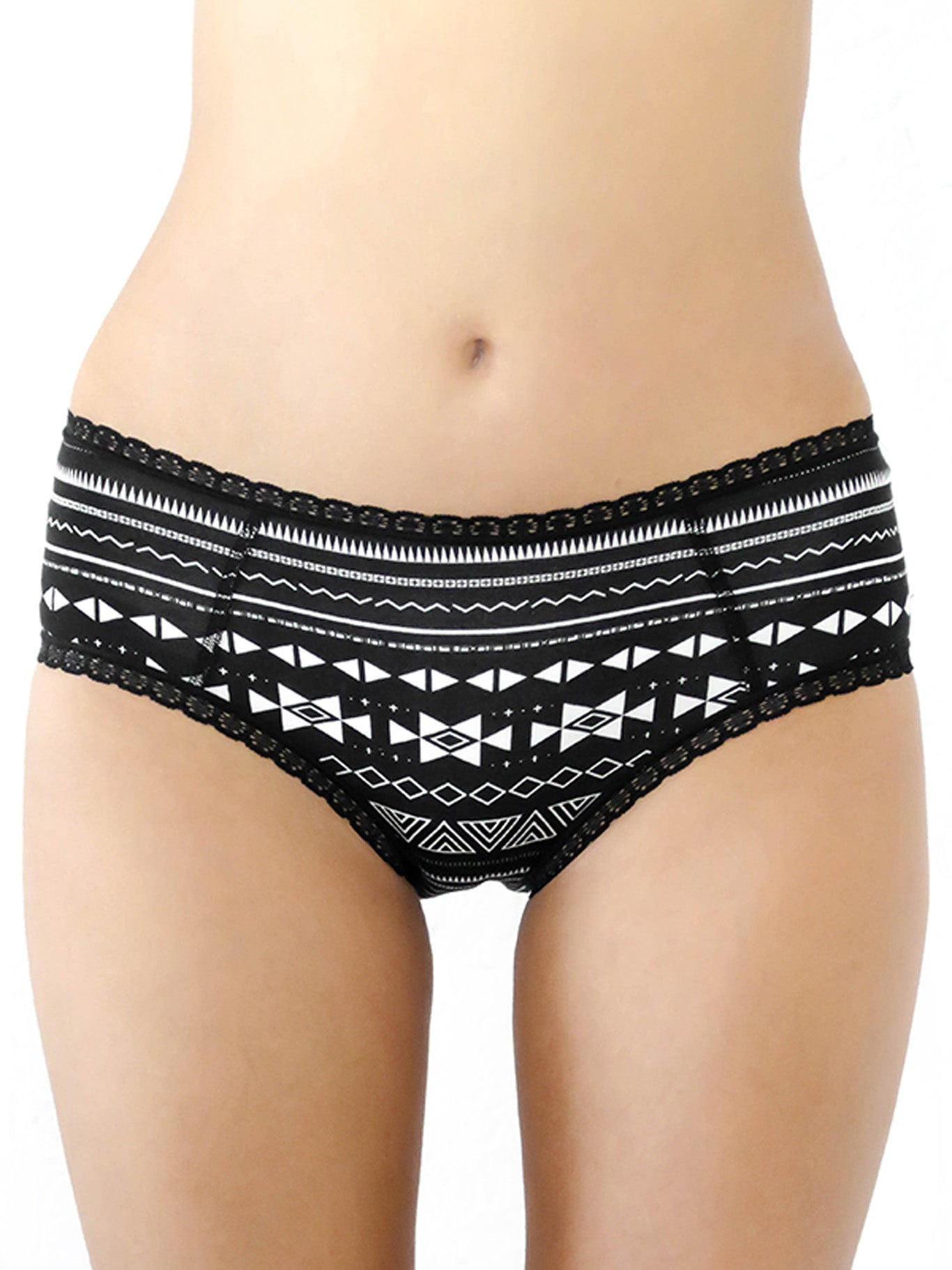 1131-13 | Damen Hipster mit Spitze - Schwarz-Weiss