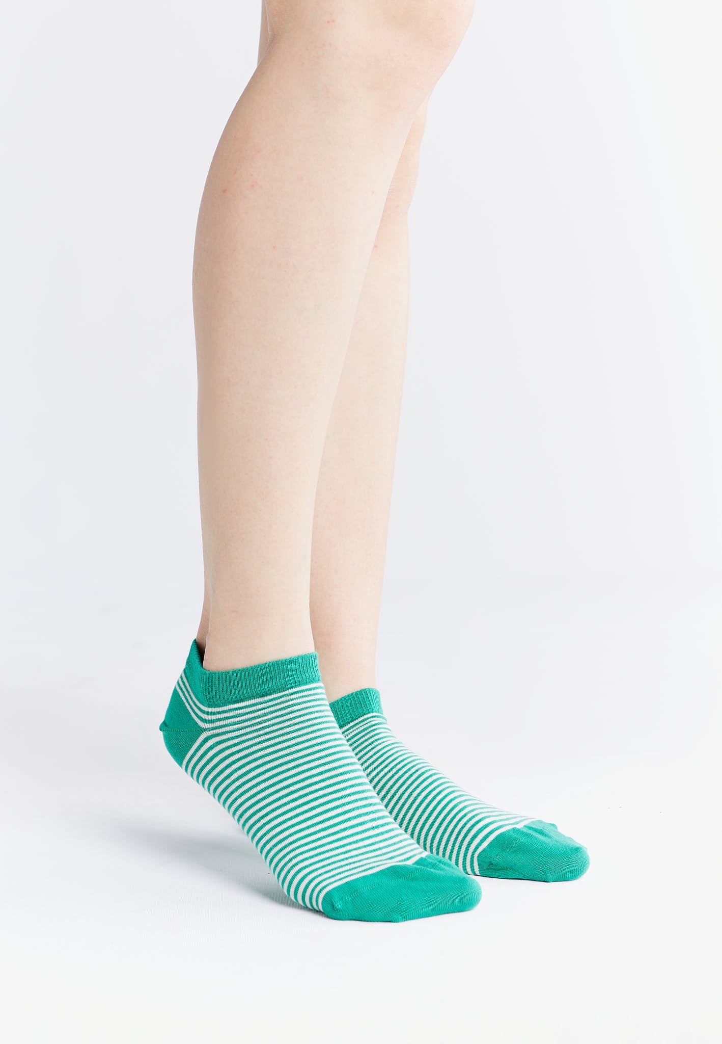 9320 | Unisex Söckchen - Grün/Natur Gestreift (6er Pack)