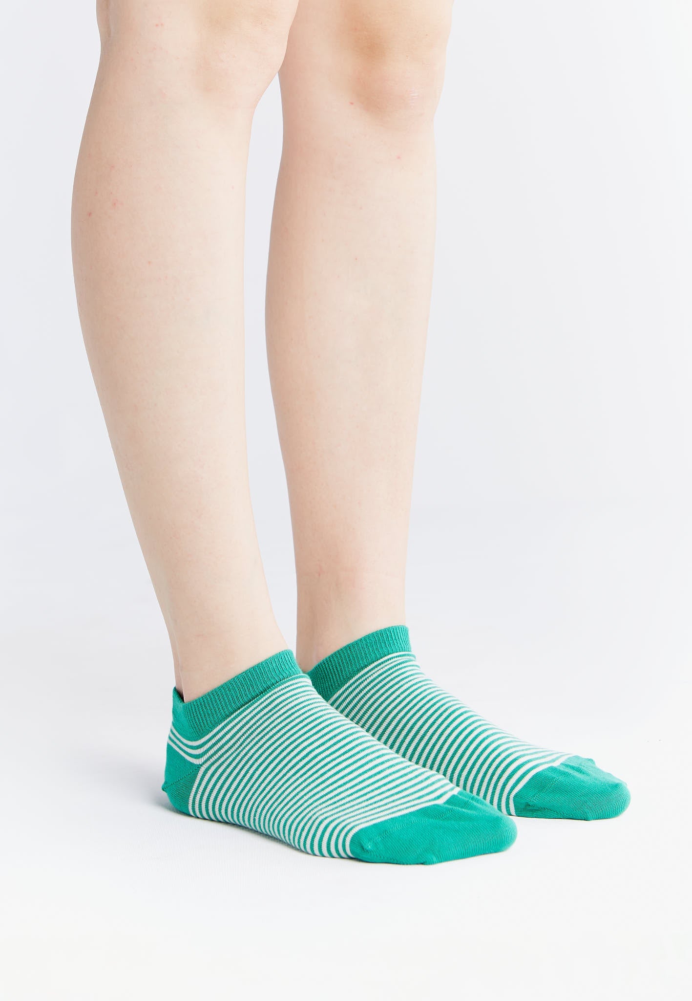 9320 | Unisex Söckchen - Grün/Natur Gestreift (6er Pack)