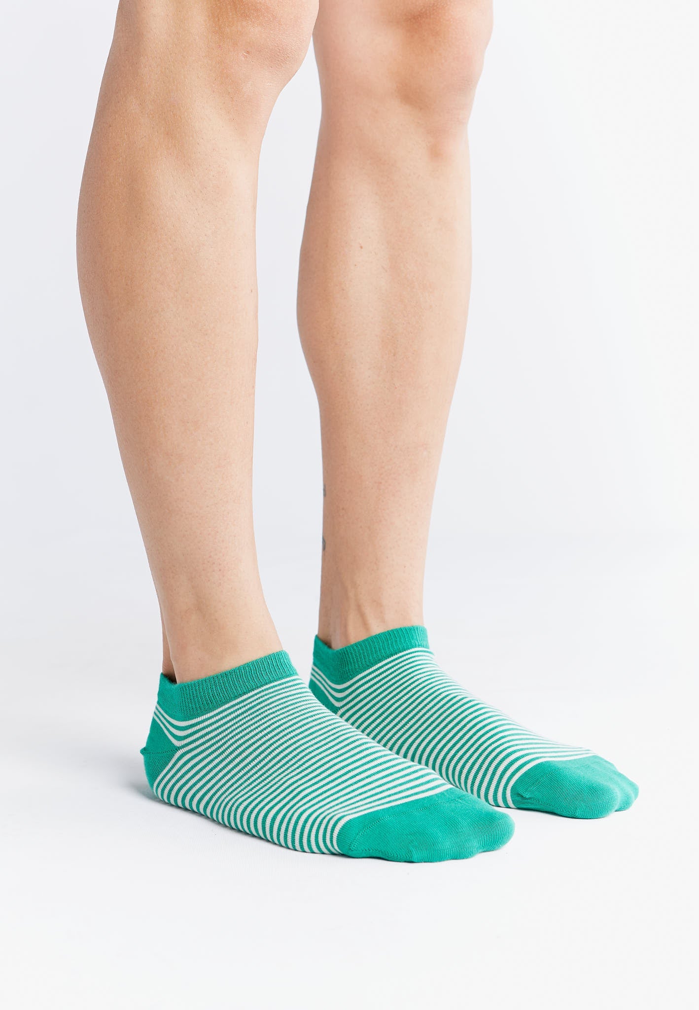 9320 | Unisex Söckchen - Grün/Natur Gestreift (6er Pack)